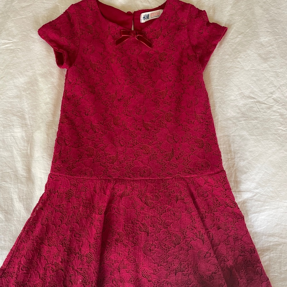 Girls HnM Red Floral Lace Christmas Dress